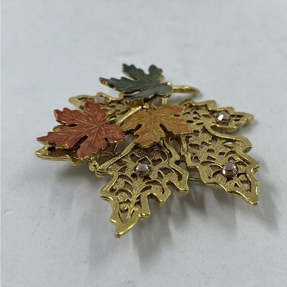 KC‎ Vintage Leaf Pin Brooch Autumn Fall Multi-Color Enamel Gold Tone Signed - Picture 9 of 13